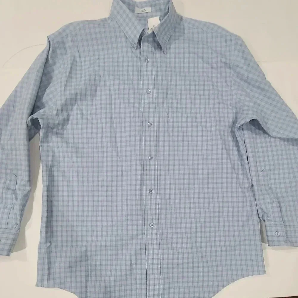 NWT Joseph & Feiss Large Cotton 80's 2 Ply Non Iron Button Up Checkered Blue‎